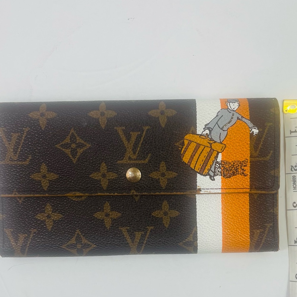 Louis Vuitton Brown Monogram Wallet with Orange and White Detail - Picture 3 of 10